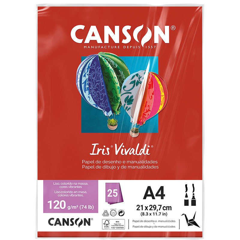 Papel Color Vivaldi A4 120g Vermelho com 25 folhas Canson