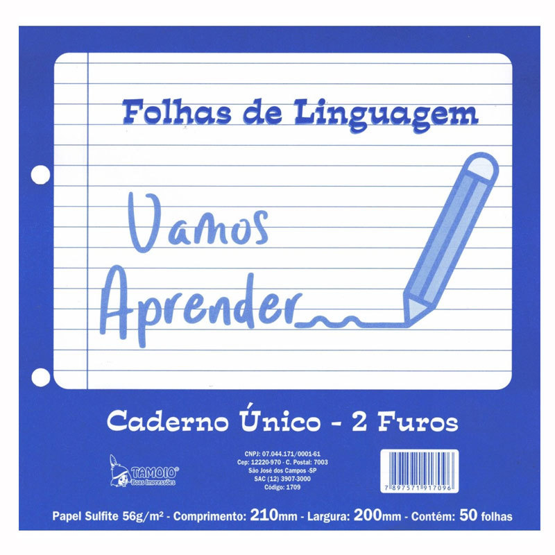 Folha de linguagem 2 furos bloco com 50 folhas Tamoio