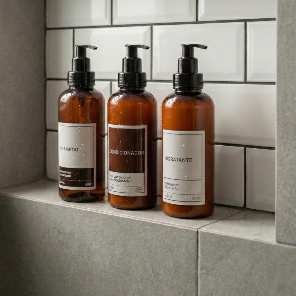 Kit 3 Frascos Banheiro Shampoo Condicionador Hidratante Organizador Nicho Box Dispenser com Válvula Pump Plasútil em Oferta na Shopee