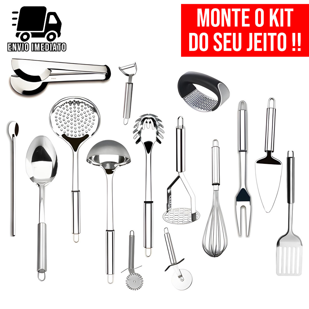 Utensílios de Cozinha Aço Inox Completo Concha Espátula Escumadeira Colher Personalizável em Oferta na Shopee