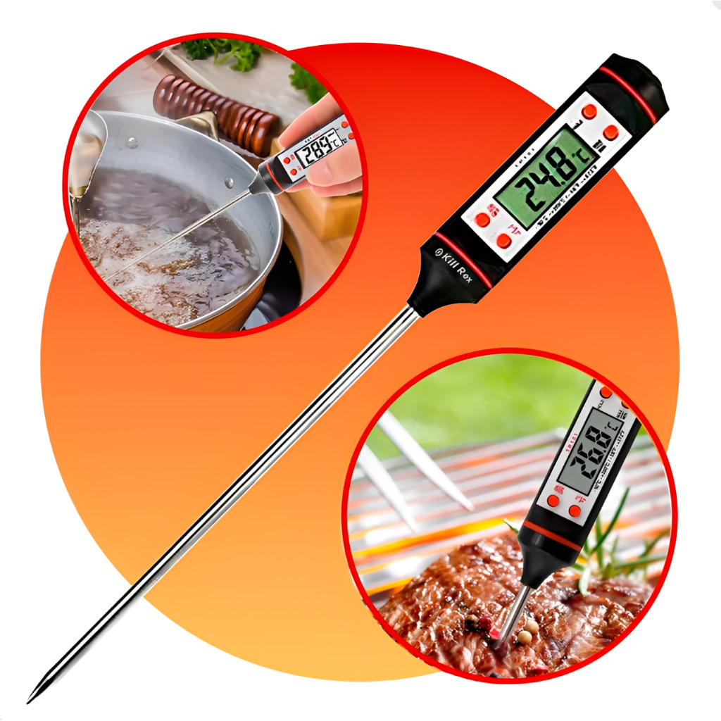 Termômetro Culinário Digital Profissional Espeto Inox para Doces/ Salgados e Morango do Amor Alta Precisão - WJ