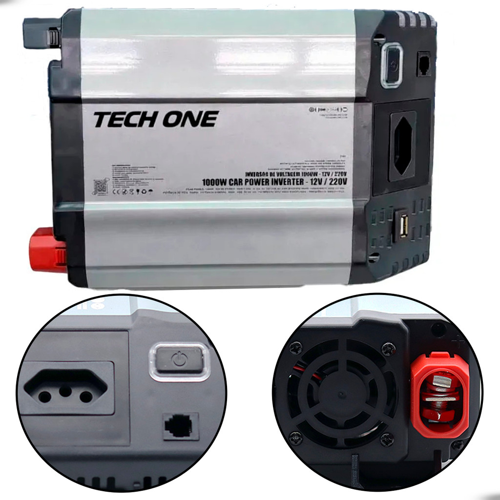 Tomada Veicular 220V 1000W Tech One Ideal para Viagem e Motorhome