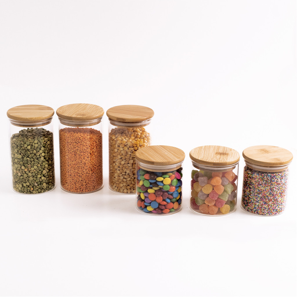Kit Potes de Mantimento Red C/Tampa Bambu 400/600ml - 6 pçs Oikos