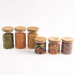 Kit Potes de Mantimento Red C/Tampa Bambu 400/600ml - 6 pçs Oikos
