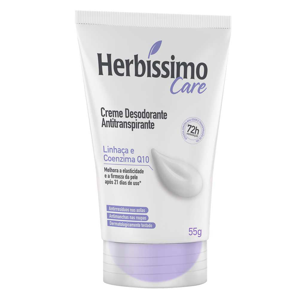 Creme Desodorante Herbíssimo Care Linhaça e Coenzima Q10 72h com 55g em Oferta na Shopee