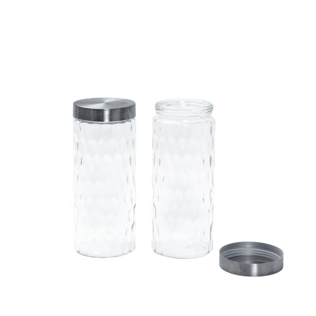 Kit 2 Potes de Vidro com Tampa Inox Bolhas Redondo 2200ml - Mozcada