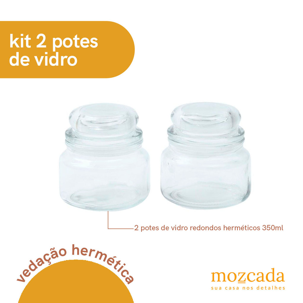 Kit 2 potes de vidro com tampa herméticos redondos 350ml - Mozcada — imagem 2 de 2