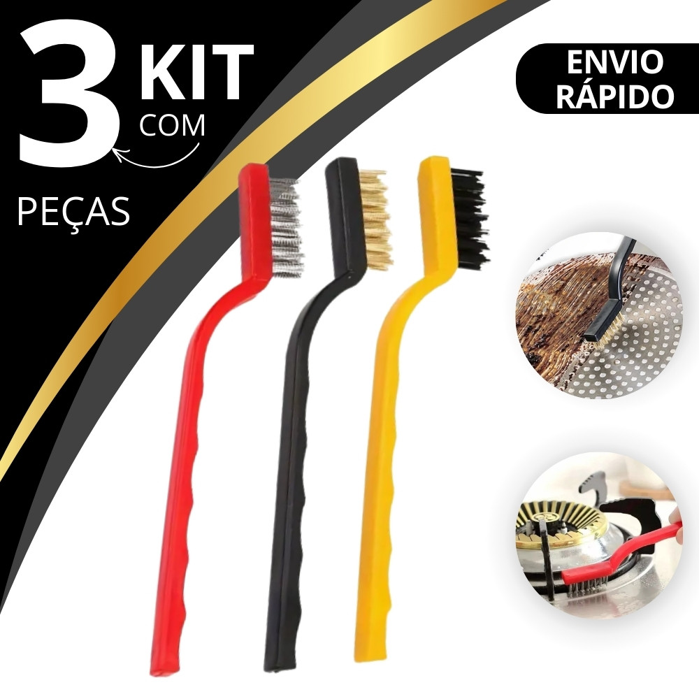 Kit 3 UN escova de aco para limpeza Multiuso forno grelha fogão Aço Latão Nylon em Oferta na Shopee