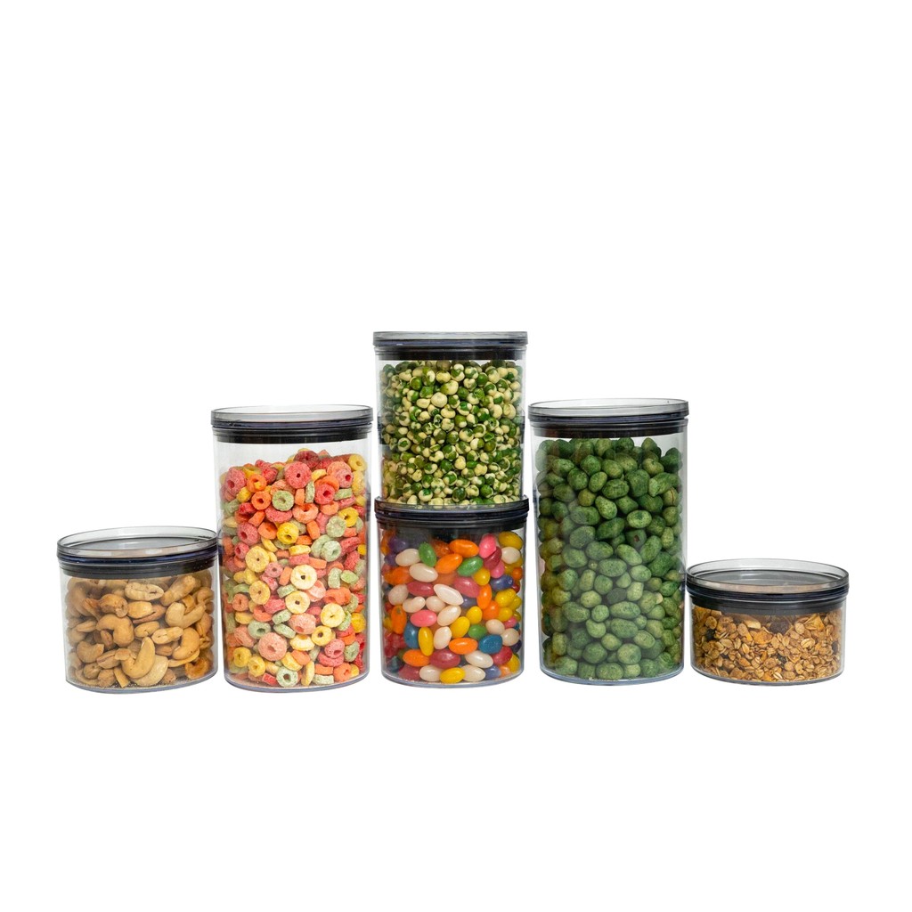 Kit 6 potes de acrílico com tampa herméticos redondos - Tüd