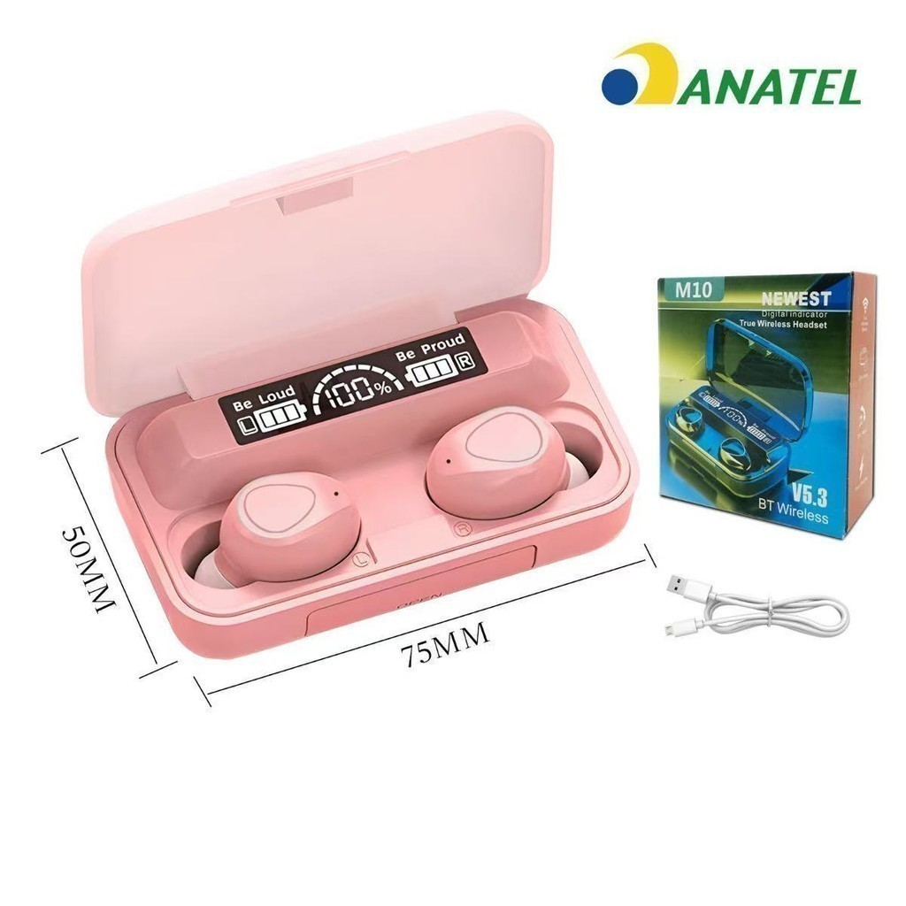 Fone De Ouvido bluetooth 5.1 M10 Sem Fio tws Estéreo Com Pod Carregador ROSA Alex em Oferta na Shopee