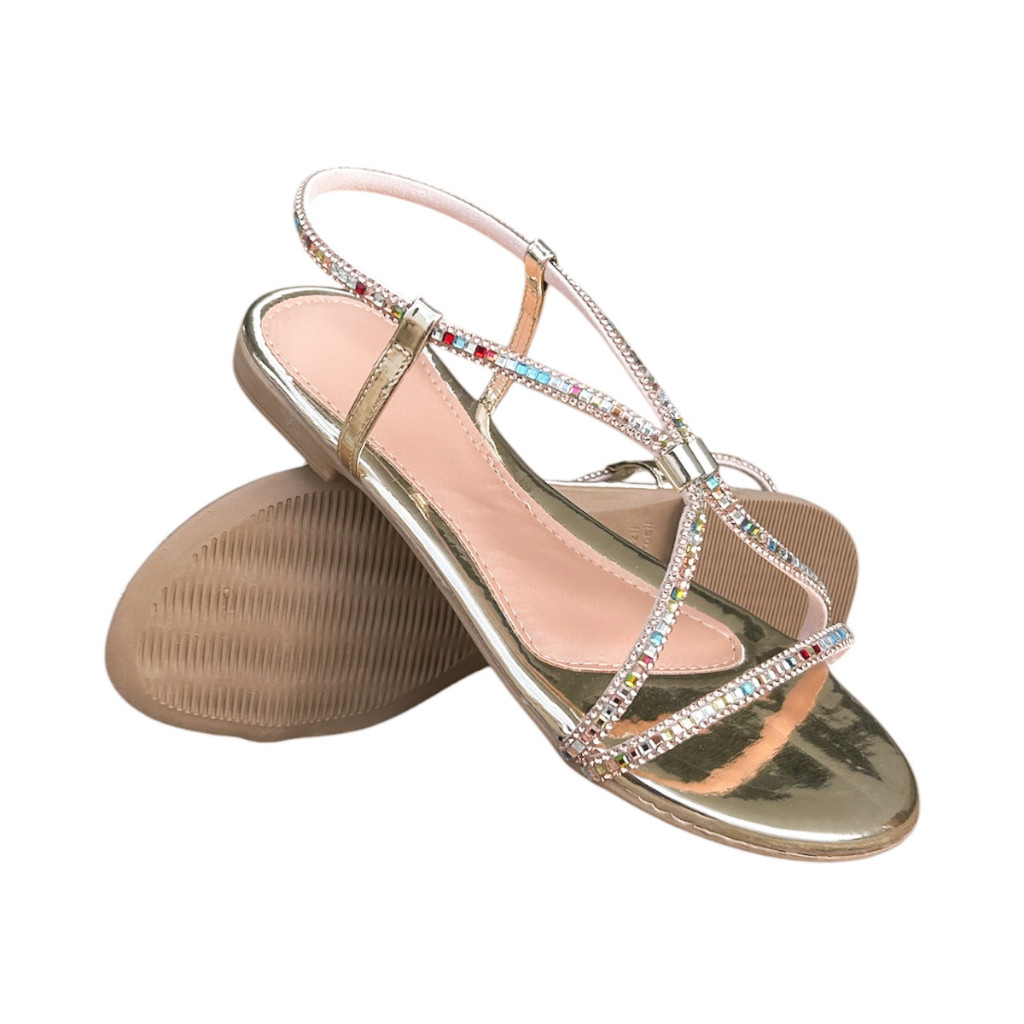 Sandalia Rasteirinha Lolitta Fashion Feminina Luxo Brilho Strass Tendencia Conforto Lançamento