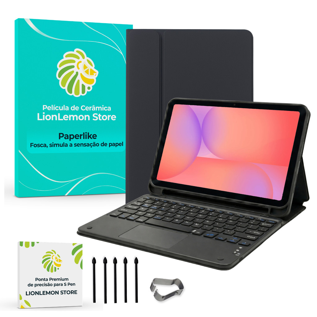 Kit Capa Preta Noir Luxe para Samsung Galaxy Tab S10 Lite + Pontas para SPen + P