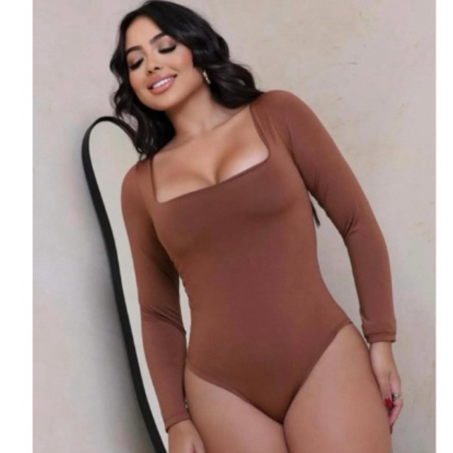 Blusa Body Bori Segunda Pele Decote Quadrado Canoa Suplex Com Forro E Premium Collant Feminino Estilo Gringa Bloguerinha