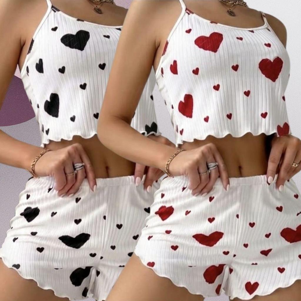 CONJUNTO 2 PEÇA PIJAMA VIRGINIA .ROUPA DE DORMIR FEMININO CROPPED CORAÇÃO  SUEDE FLUET TOQUE MACIO em Oferta na Shopee