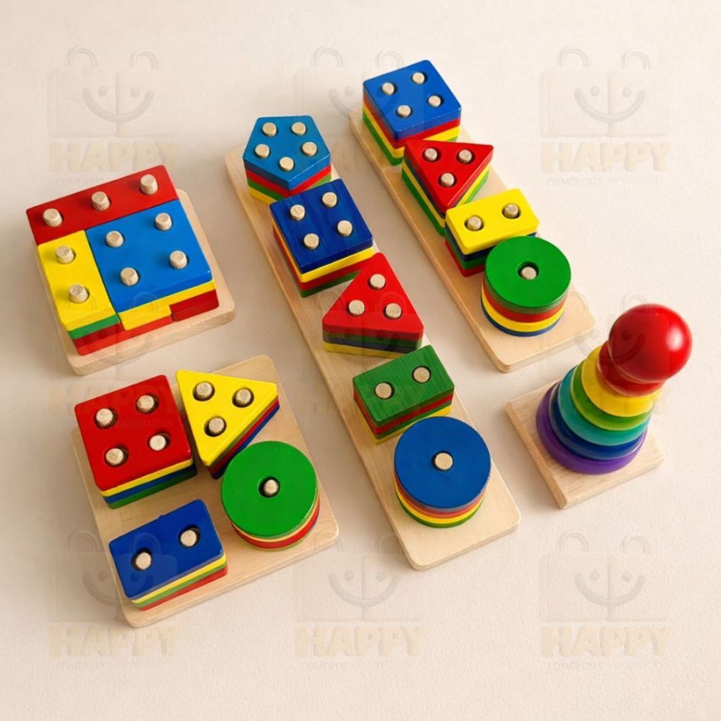 Brinquedo Pedagógico Infantil MDF Encaixe Formas Geométricas Coordenação Motora em Oferta na Shopee