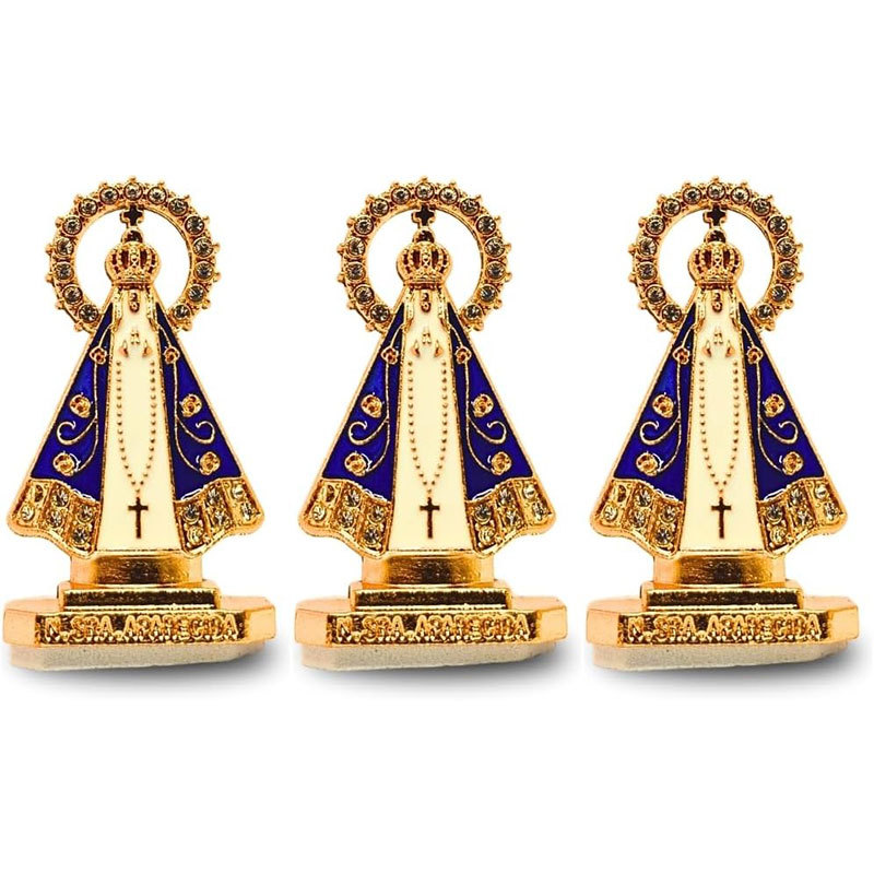 Kit Com 3 Santinha de Carro Nossa Senhora Aparecida - Decoração Religiosa de Alta Qualidade e Detalhamento
