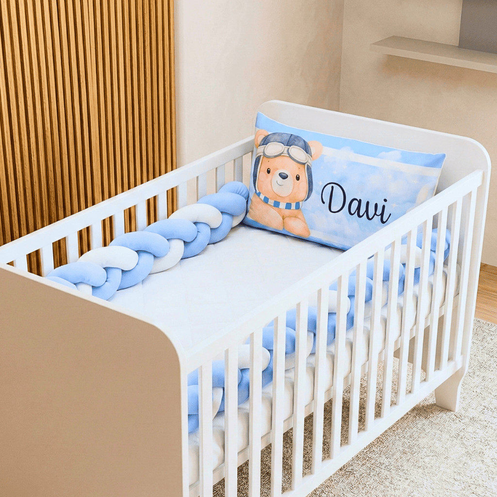 Kit Berço Personalizado Azul-bebê 3 Peças Berço Americano Nacional Micropercal Menino