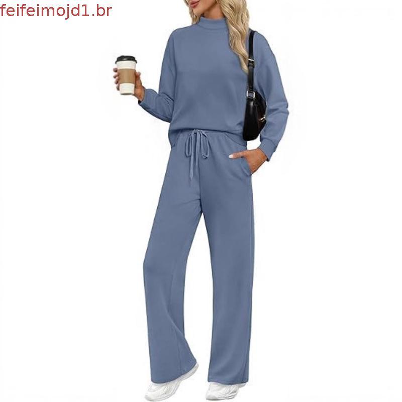 Calça Pantalona Feminina Com Bolso Cintura Alta Tecido Lanzinha Inverno