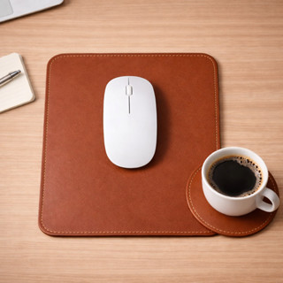 Kit Mouse Pad Couro Sintético 20x20 + Porta Copo Antiderrapante Deskpad Escritório Computador Mesa em Oferta na Shopee