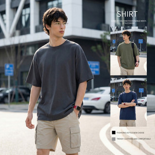 Camiseta masculina de verão com decote pequeno, cor sólida, algodão puro, gola redonda, solta, manga curta