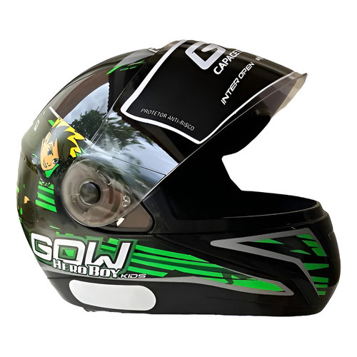 Capacete Moto Infantil Kids Hero Boy Preto-verde  Gow feminino e Masculino