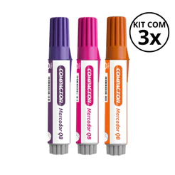 Kit com 3 Marcadores Para Quadro Branco - COMPACTOR COR:ROSA+VIOLETA+LARANJA