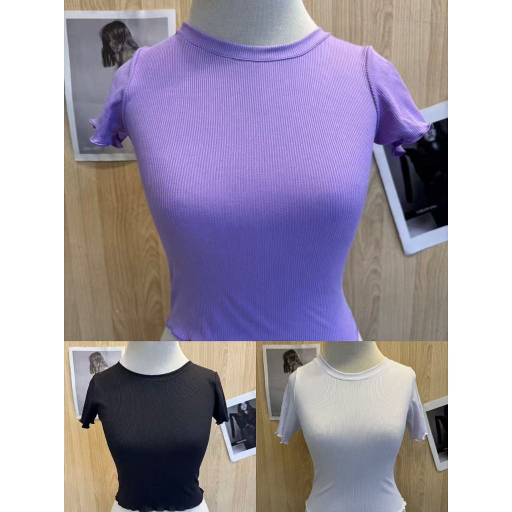 Kit 3 Cropped Canelado Blusa Feminina Blogueirinha Com Manga Tecido Ribana canelado