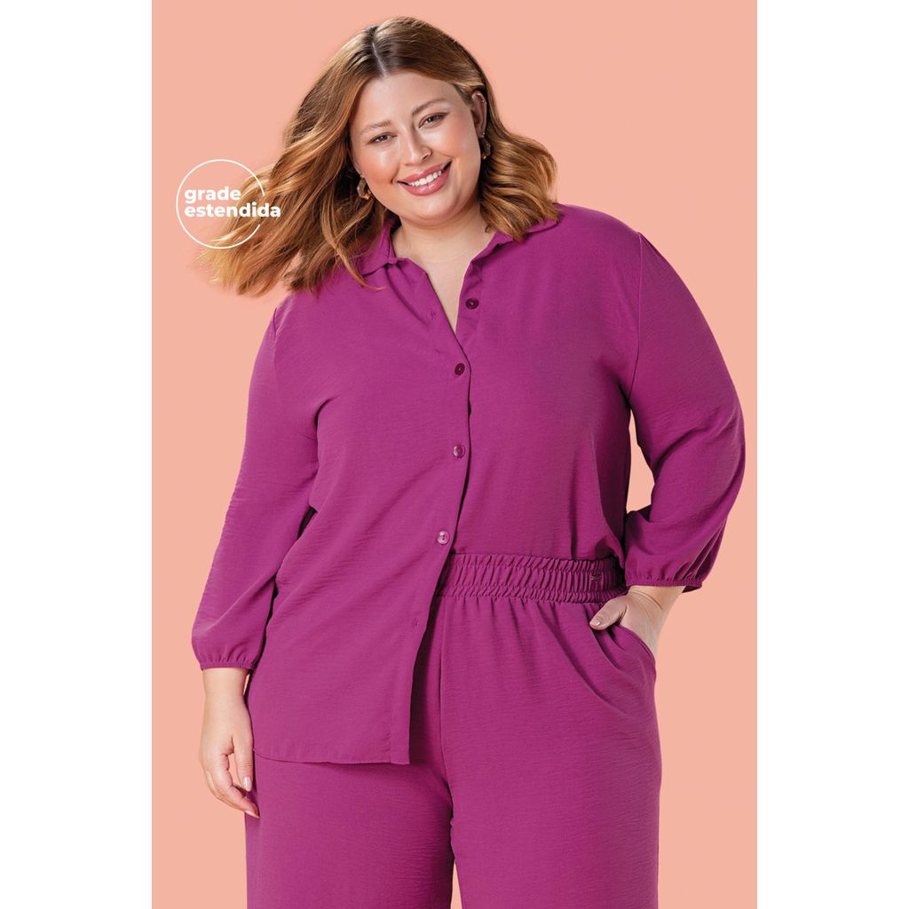 Camisa Feminina Alongada Manga Bufante Marialícia Rosa