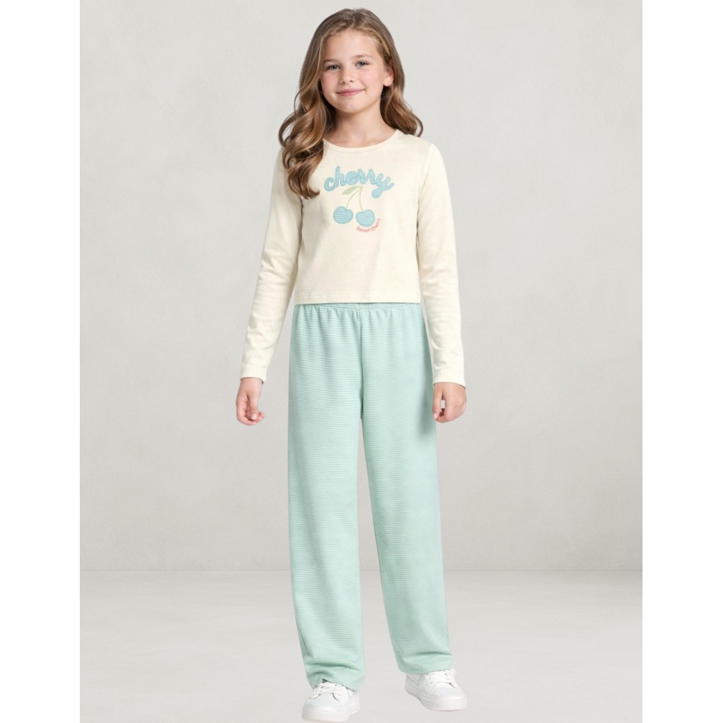 Conjunto Brandili Infantil Menina Blusa Cotton Off e Calça Wide Leg Moletinho Confortável 56414