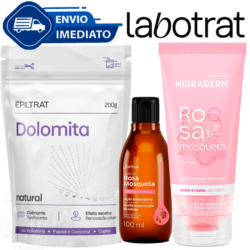 Kit Clareador Com Esfoliante Rosa Mosqueta Dolomita 200g Labotrat Hidraderm Manchas Envio Imediato