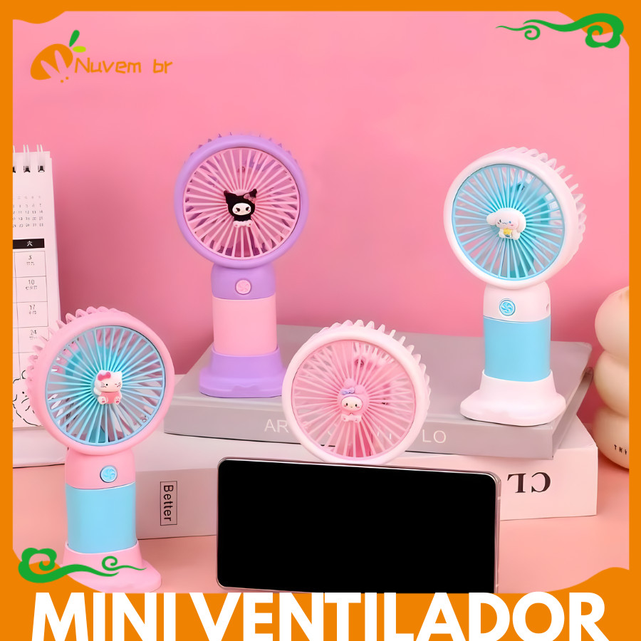 Mini Ventilador De Mão Portátil Recarregável Usb com suporte Para Escritório Personagens fofos Kawaii Mesa Quarto- NUVEM