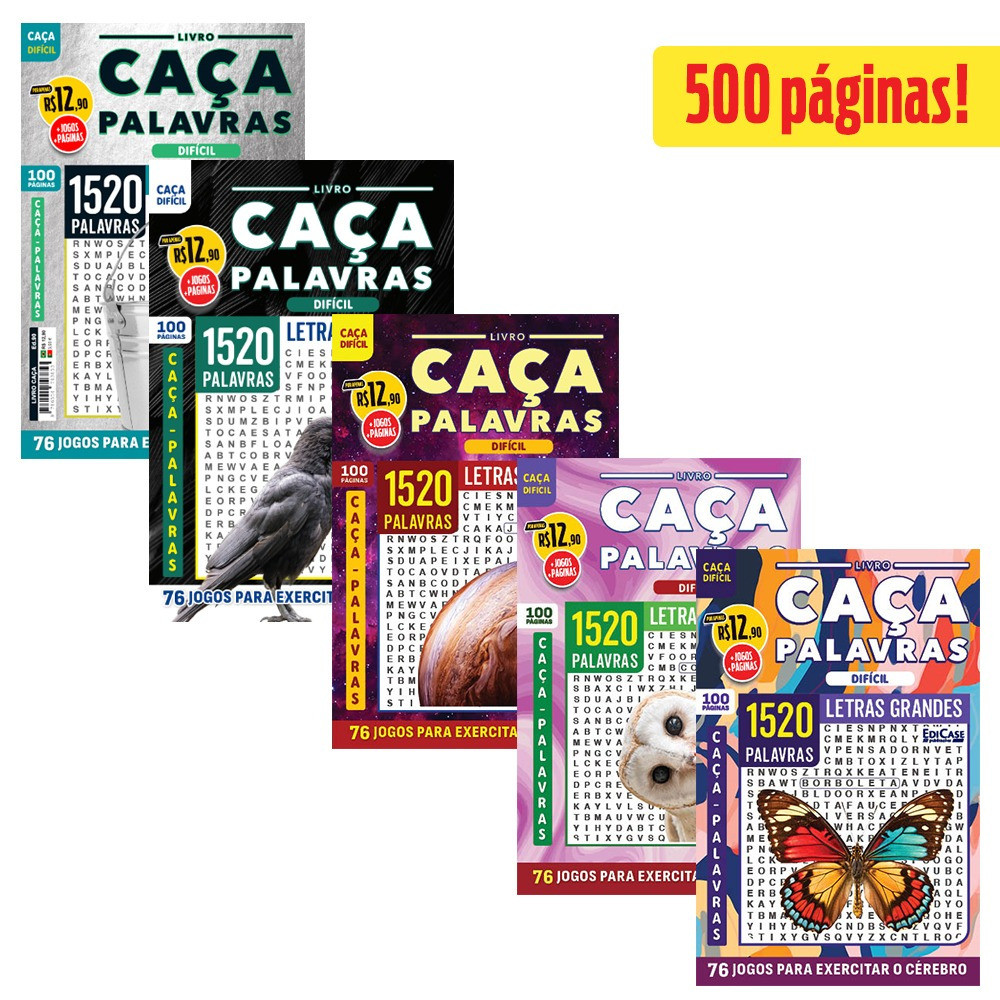 Kit 5 Livros Caça-Palavras ed.01 -Difícil - 90,103,109, 112 e 114