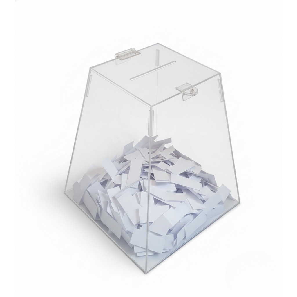 Urna Pirâmide de Acrílico Profissional Cristal Transparente Sorteio 20x20x30 3mm Premium