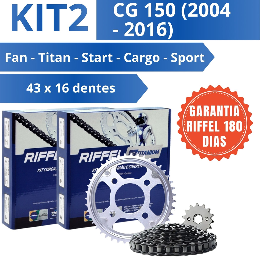 Kit 2 Relação Transmissão CG 150 Titan/Fan/Start/Cargo 2004 a 2016 – Riffel Titanium Aço 1045 71827-K2