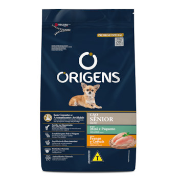 Ração Origens para Cães Adultos Sênior Porte Mini e Pequeno sabor Frango e Cereais 10,1 kg