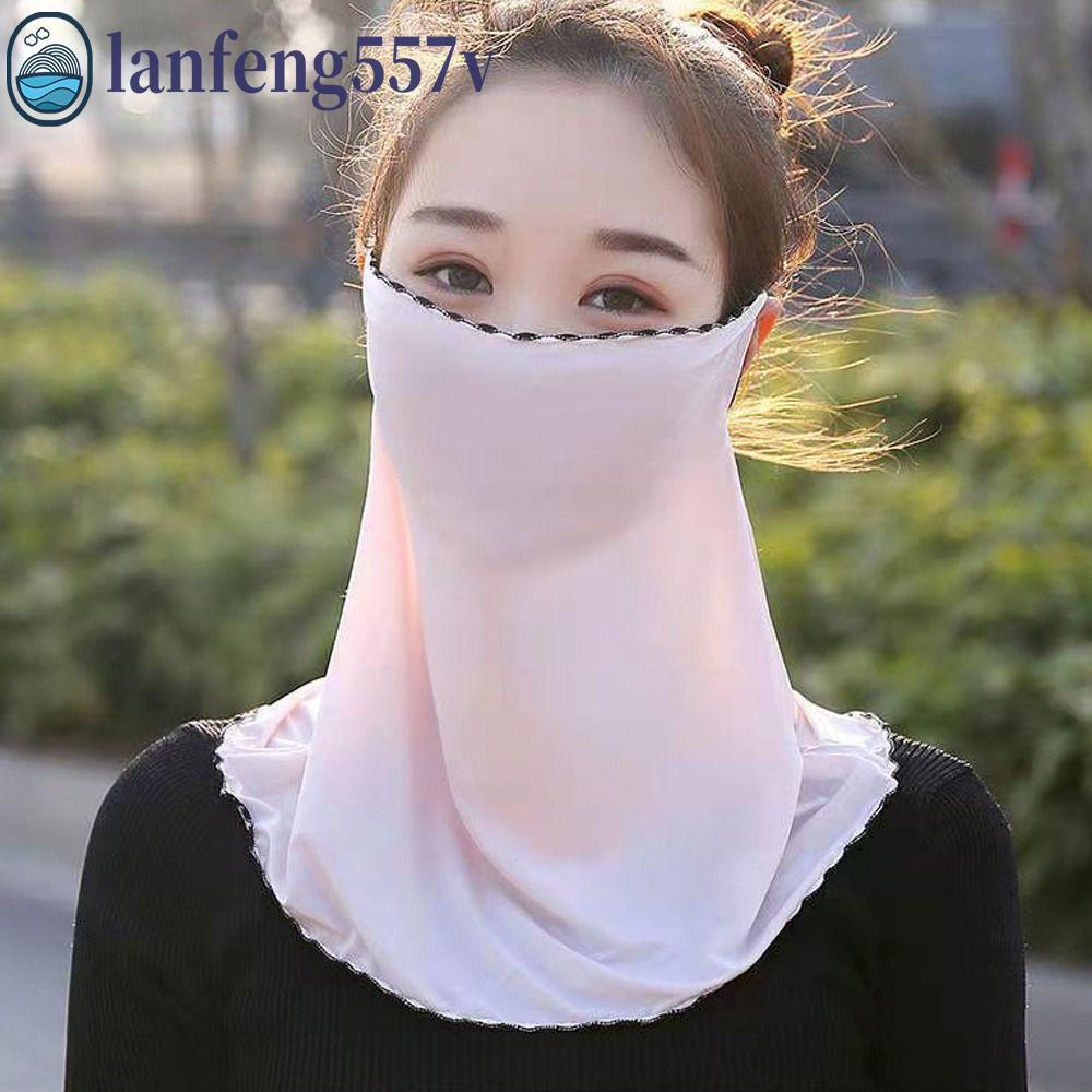 LANFENG Rosto Gini Máscara Flor Seda Gelo Com Aba De Pescoço Ao Ar Livre Protetor Facial Proteção UV Lenços Faciais Cami