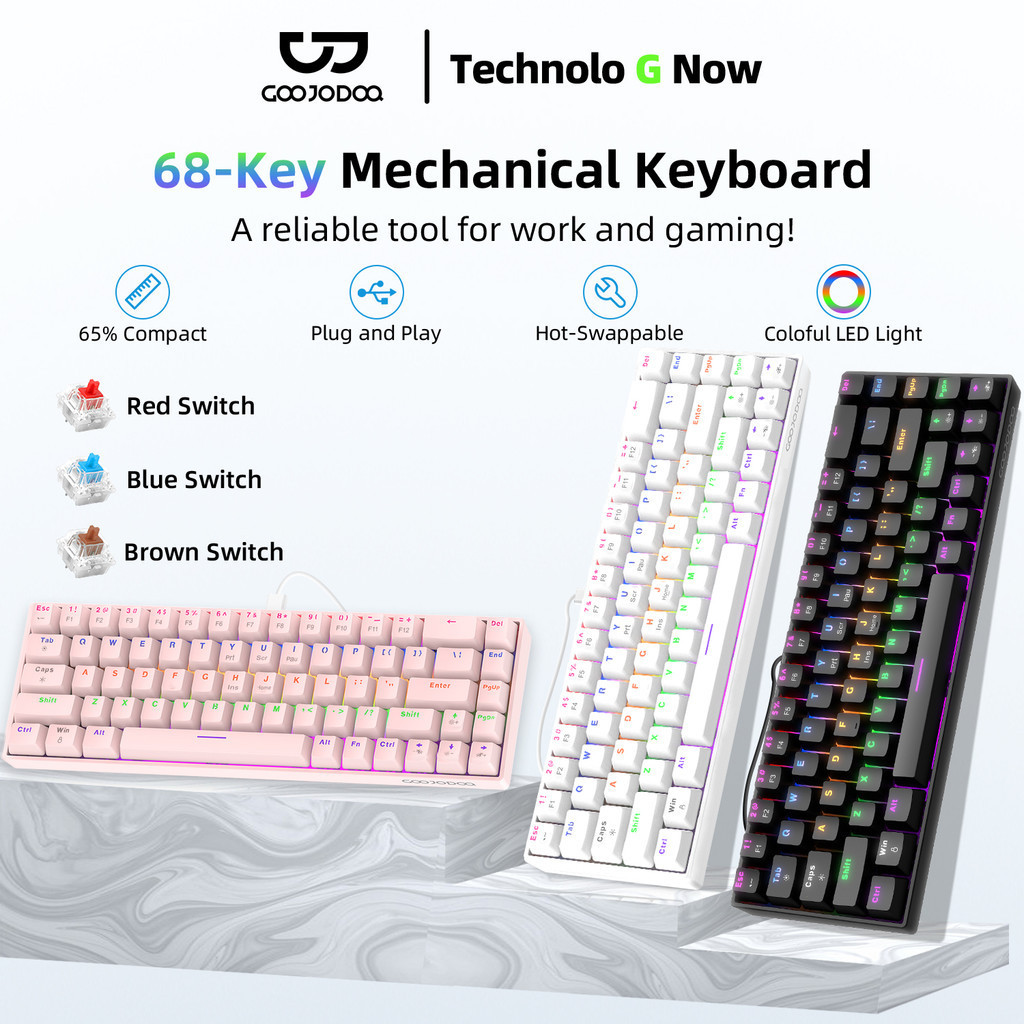 GOOJODOQ Teclado Mecânico Com Fio De 68 Teclas 3 Tipos De Interruptores Mecânicos Disponíveis 17 Modos De Iluminação 2 N