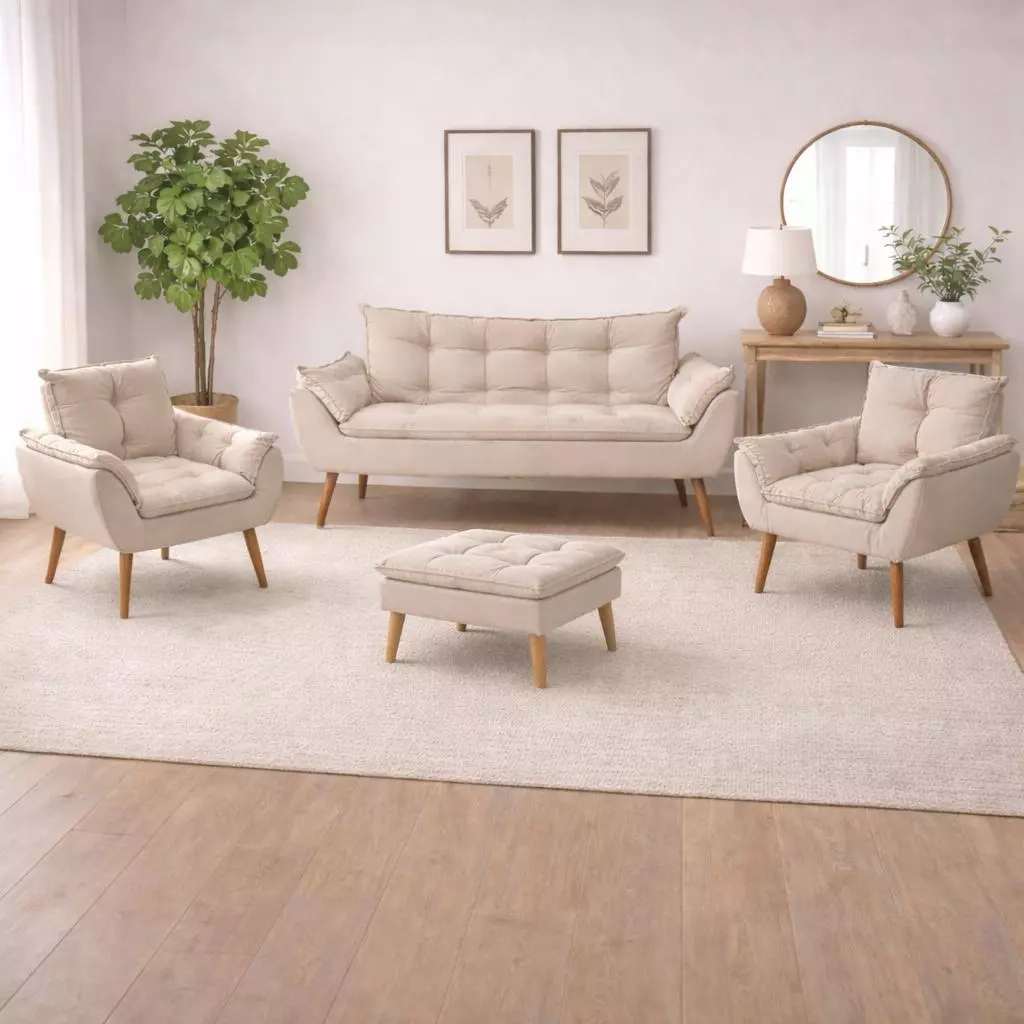 Kit 02 Poltronas + Sofá 2 lugares com Puff Opala Balaqui — imagem 1