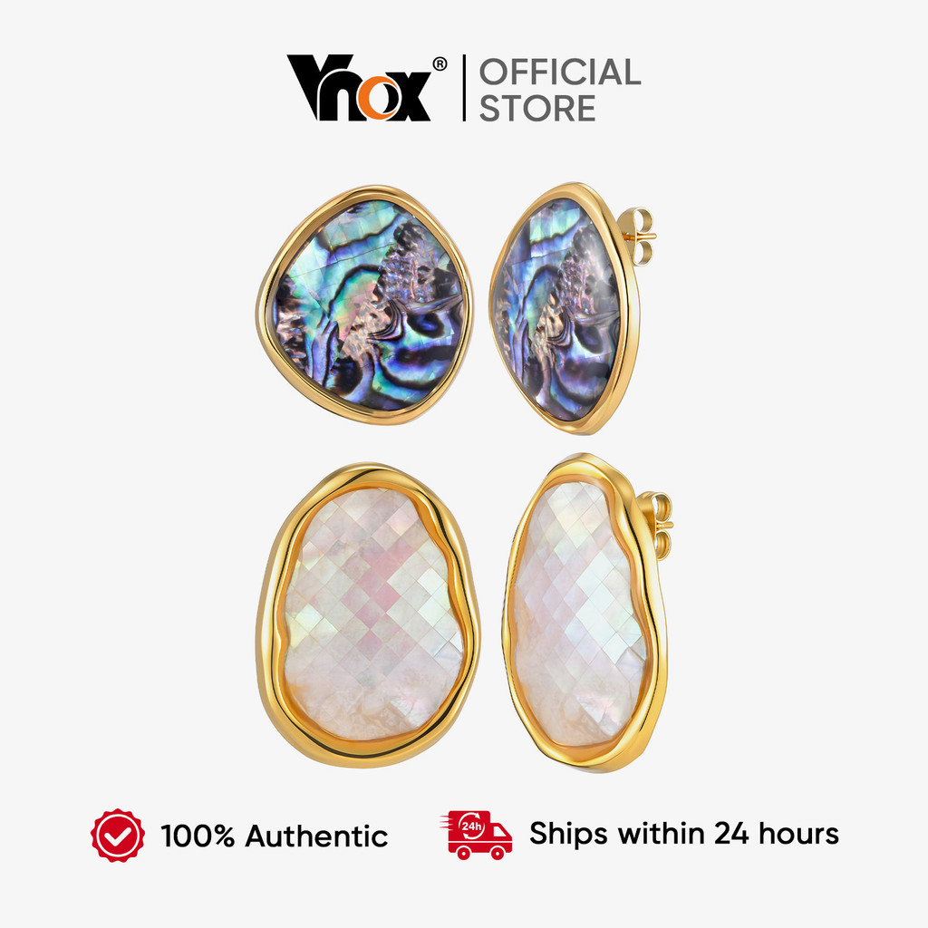 Vnox Irregular Oval Concha Brincos Para Mulheres De Aço Inoxidável Declaração Studs Moda Orelha Jóias Acessório