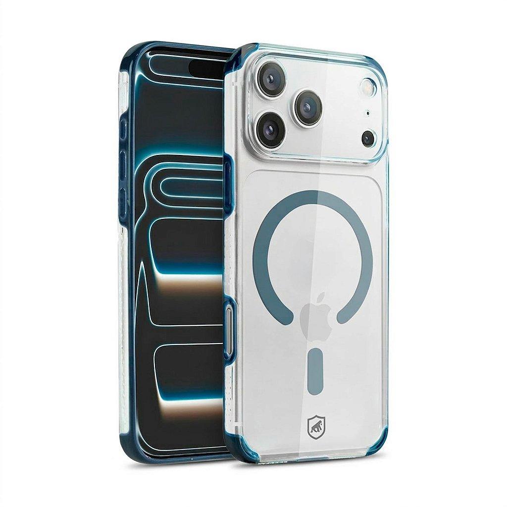 Capa case capinha para iPhone 17 Pro - Crystal Edge Magsafe - Azul - NÃO AMARELA - Gshield