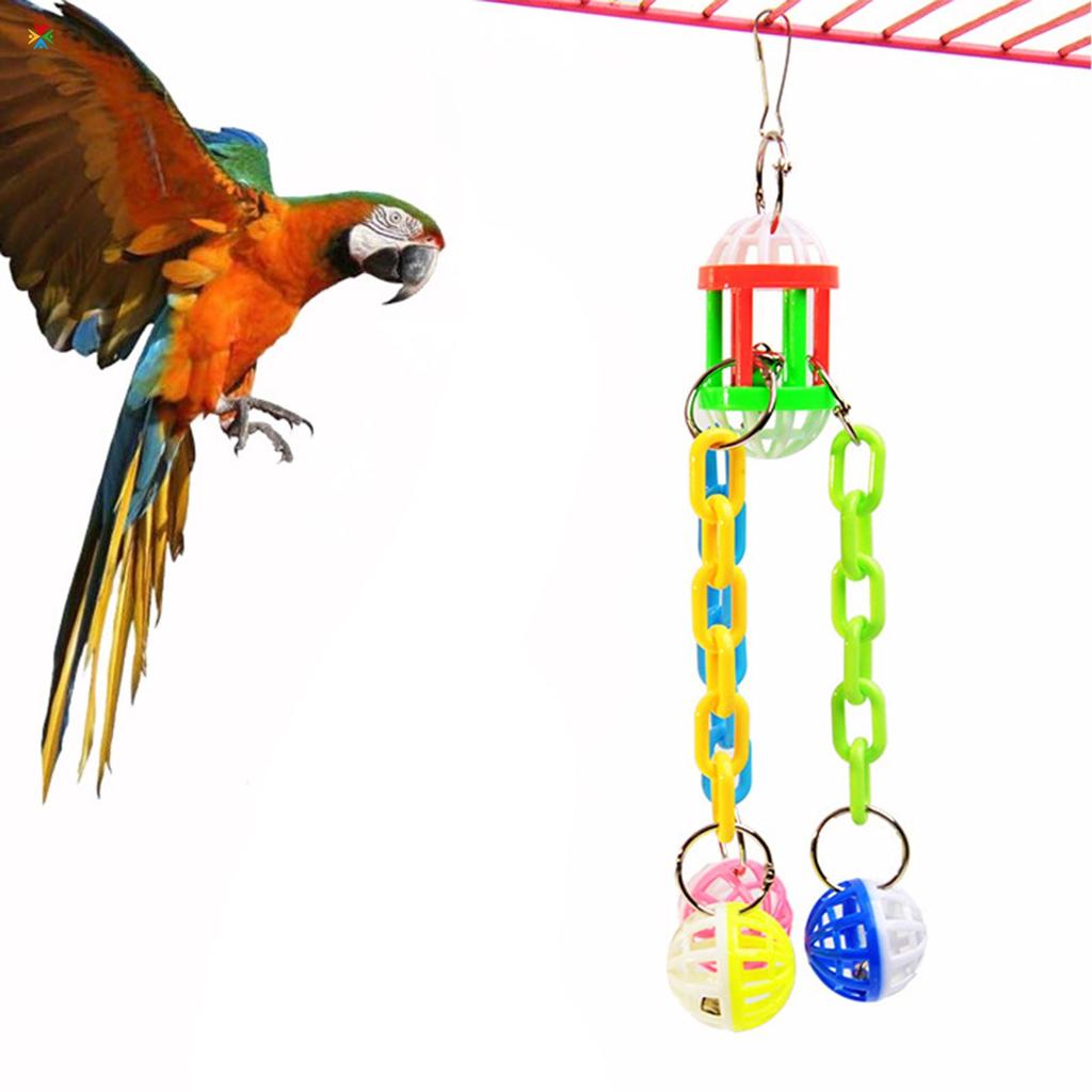 Brinquedo De Mastigar Papagaio Com Corrente De Sino , Bola Suspensa , Corda De Cânhamo Natural E Acessório De Gaiola De 