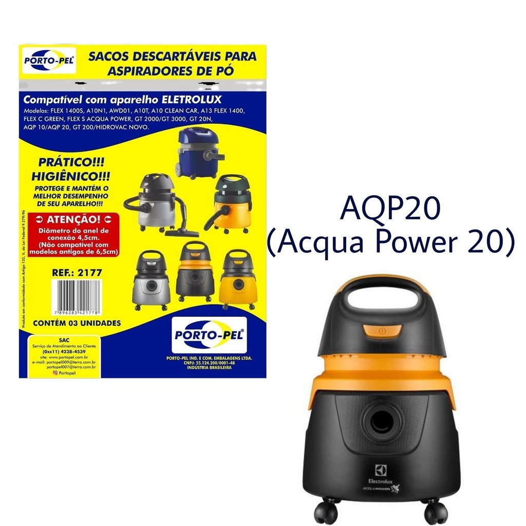 Kit 3 Sacos Aspirador de Pó Electrolux - Acqua Power 20 AQP20 (2177)