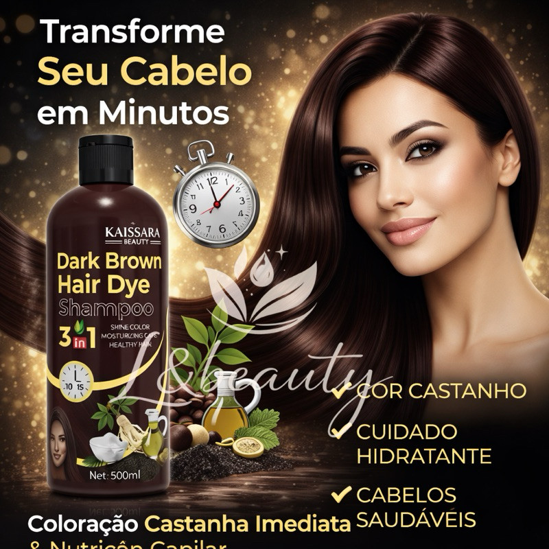 Shampoo Tonalizante Castanho HAIR DYE Cobre Cabelos Brancos em 3 minutos - KAISSARA 500ml