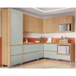 Cozinha Completa Rainha Gourmet 9 Peças (4Aéreos+4Balcões+1Paneleiro) C9P34 Nature/Verde - Nesher
