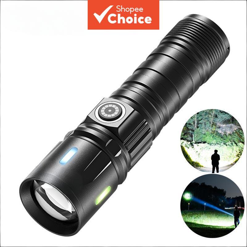 Lanterna LED 6000 Lumens Super Brilhante Foco Variável Tipo-C 3 Modos Com Faixa Fluorescente À Prova D'água