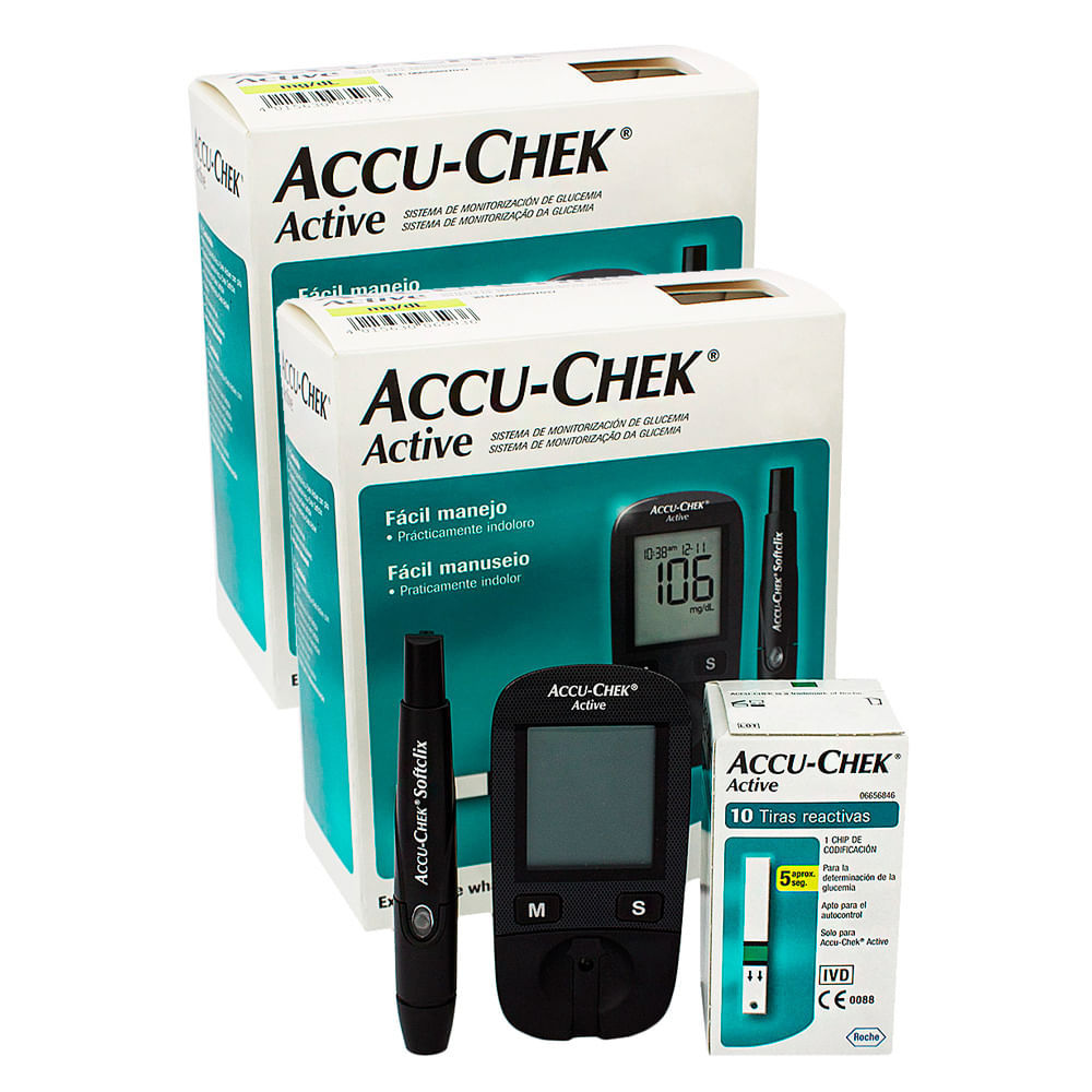 Kit 2 Accu-Chek Active Kit Monitor de Glicemia com 1 Monitor + 10 Tiras Teste + 1 Lancetador + 10 Lancetas em Oferta na Shopee