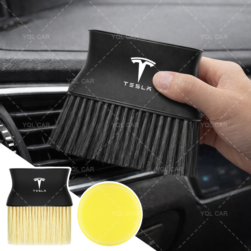 1/2 Pçs Escova Espanador De Saída De Ar Do Carro Delicada De Limpeza Logotipo Para Tesla Modelo 3 Y Estilo Roadster
