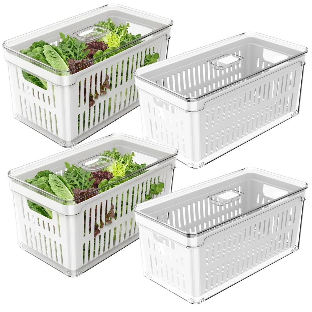 Kit 4 Organizadores Geladeira Clear Fresh 5 L Empilhável Transparente Multiúso Armário Alimentos C/ Tampa Frutas - Ou