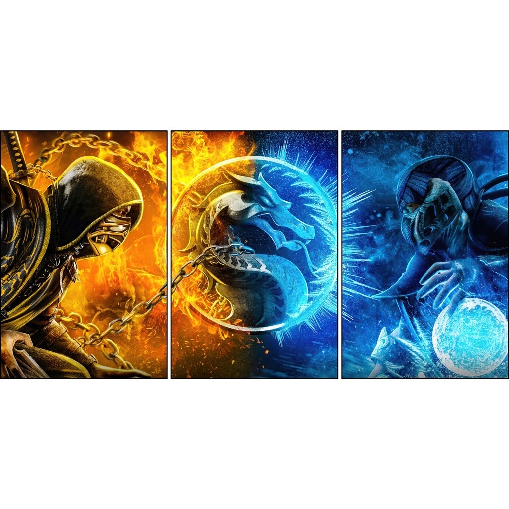 Quadros decorativos Mortal Kombat Subzero e Scorpion decoração para quarto