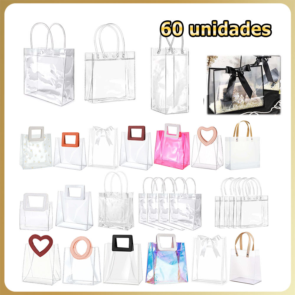 Kit 60 Sacos plásticos transparentes para presentes de festa sacolas de PVC adequados casamentos/aniversários/presentes